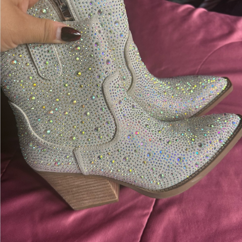 Embellished Silver Ankle Boots - Picture 2 of 3
